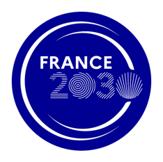 Photo montrant le logo France 2030 écrit en blanc dans un rond bleu