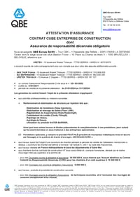 Certificat de garantie décennale QBE pour les travaux réalisé en France