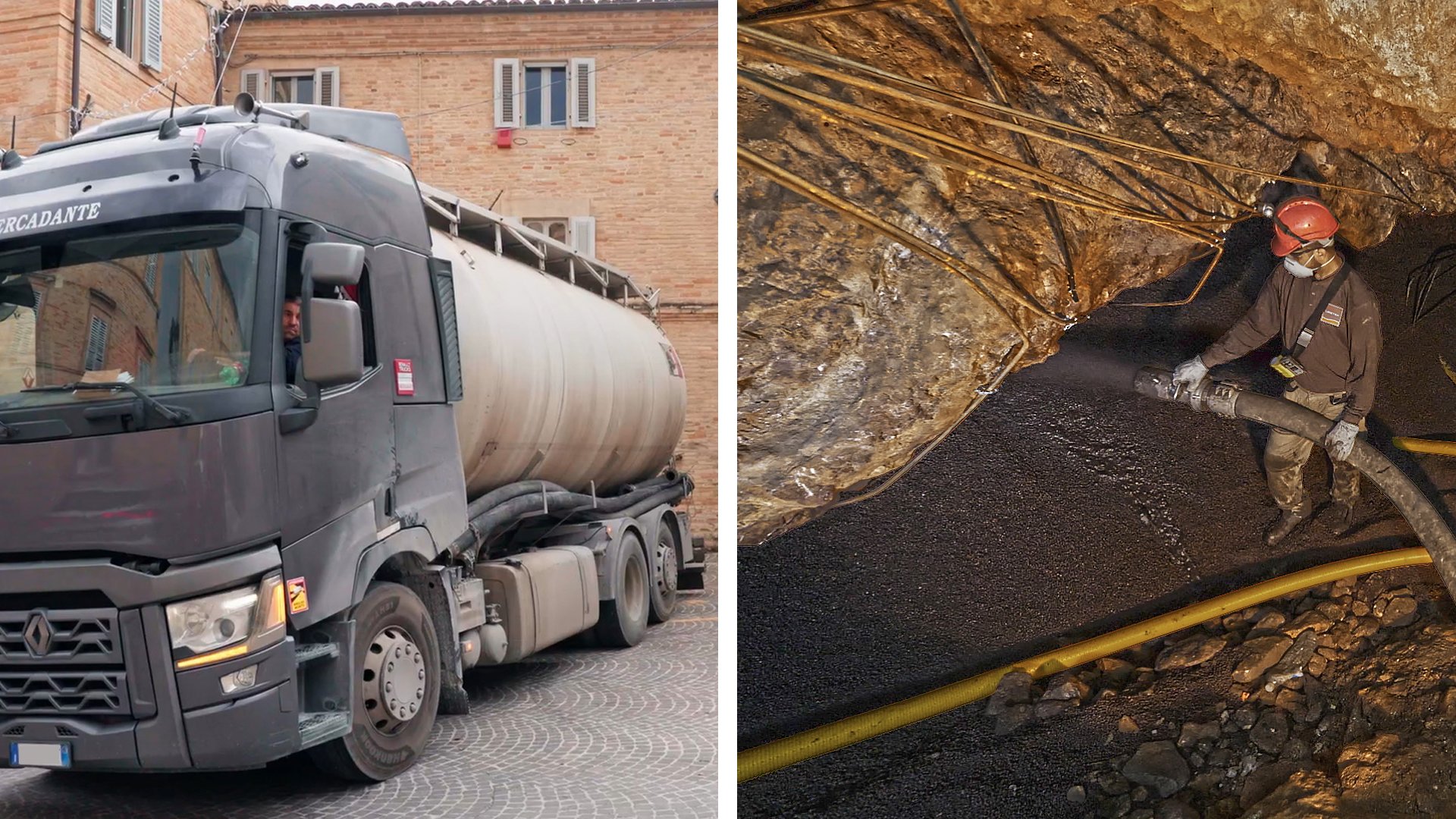 Arrivée du camion et soufflage des billes d'argiles dans la cavité